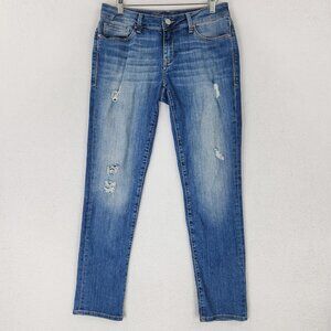 Mavi Jeans Womens 28 Blue Angie Mid Rise Slim Straight Leg Distressed Denim